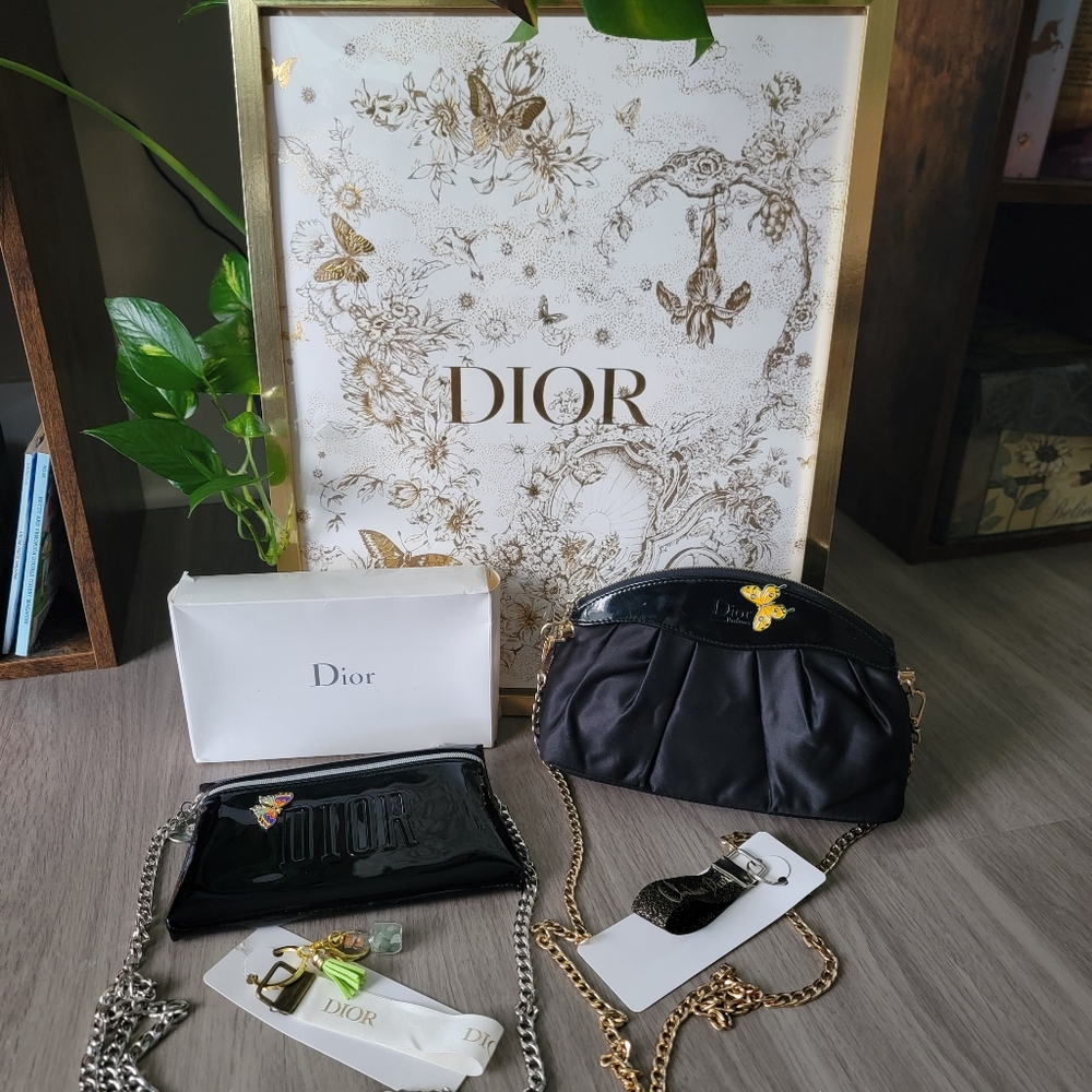 5pcs Dior Cosmetic Pouch, Ribbon And Framed Shopping Bag